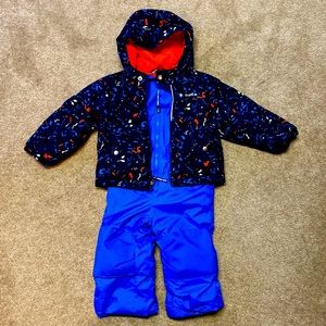 Columbia 2t, two-piece snow suit, coat and bibs